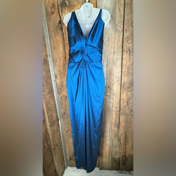 Talbot Runhof "Authentic" Dark Blue Duchess Satin Column Gown - Size 12 - NWT - Picture 5 of 14